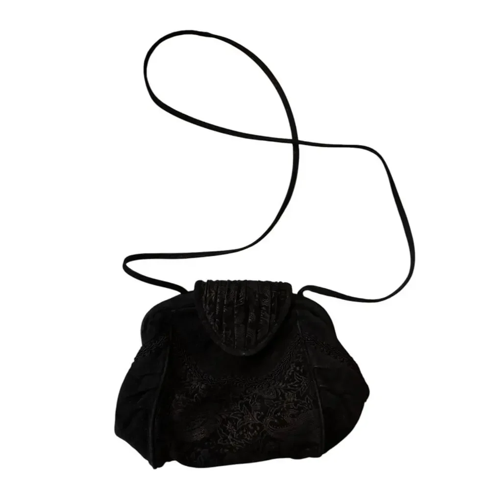 VTG Byrnes & Baker Handbag Snap Clutch Shoulder Strap Black Leather‎ Embellished